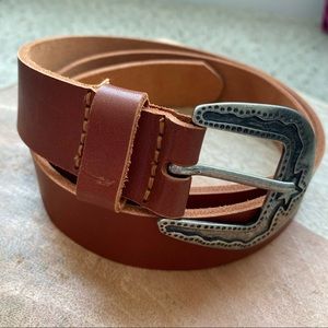 Cuirum Barcelona 100% Cow Leather Brown Belt with Silver Oversized Buckle w Star